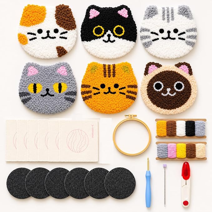 HGUANGJ Punch Needle Kit for Beginners Adults, Cat Coasters Kit by Unknown