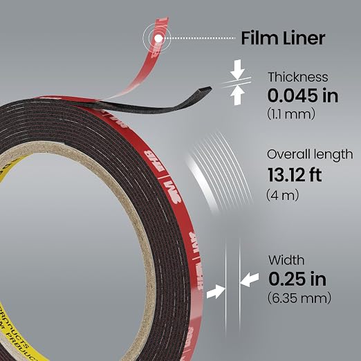 Double Sided Heavy Duty Tape, 13.12 FT × 0.25 in Mounting Adhesive Foam Tape - Image 2