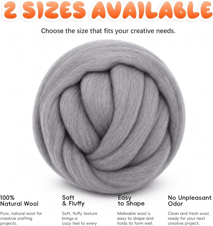 3.53oz Wool Roving: Needle Felting Wool White Roving Wool Felting Supplies Pure - Image 8