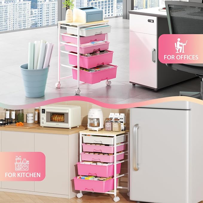 Goovilla Rolling Cart with Drawers, Utility Cart Organizer with 5 Removable - Image 9