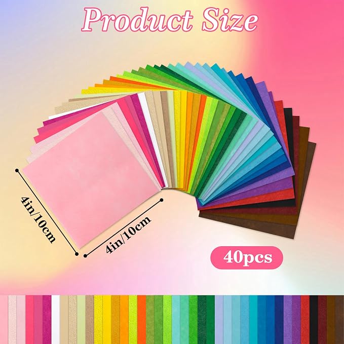 40 Pcs Felt Fabric Sheets 4 x 4 Inches Assorted Colors Felt Sheets - Image 3