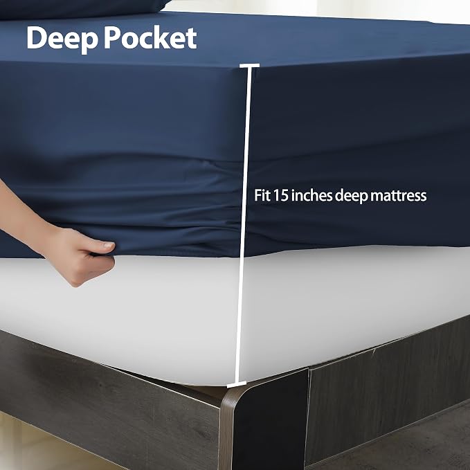 King Size Fitted Sheet Only Navy Blue, 100% Egyptian Cotton 600 Thread Count - Image 4