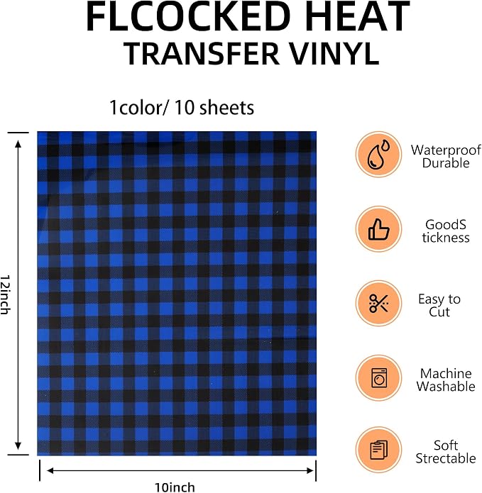 FUNKAKA Heat Transfer Vinyl HTV Black Blue Buffalo Plaid - Image 2