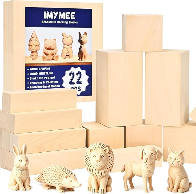 IMYMEE Basswood Carving Blocks-22PCS Whittling Wood Blocks Wood Carving Kit by IMYMEE