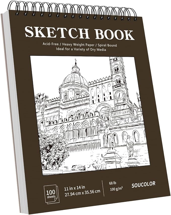Soucolor 11"x14" Large Sketchbook, 100 Sheets Thick Acid Free Sketch Pad | by Soucolor