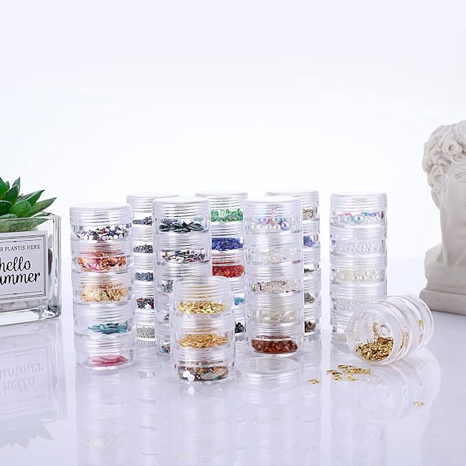 Hipiwe 8 Sets 5 Layers Clear Plastic Round Storage Jars Jewelry Bead Storage - Image 7