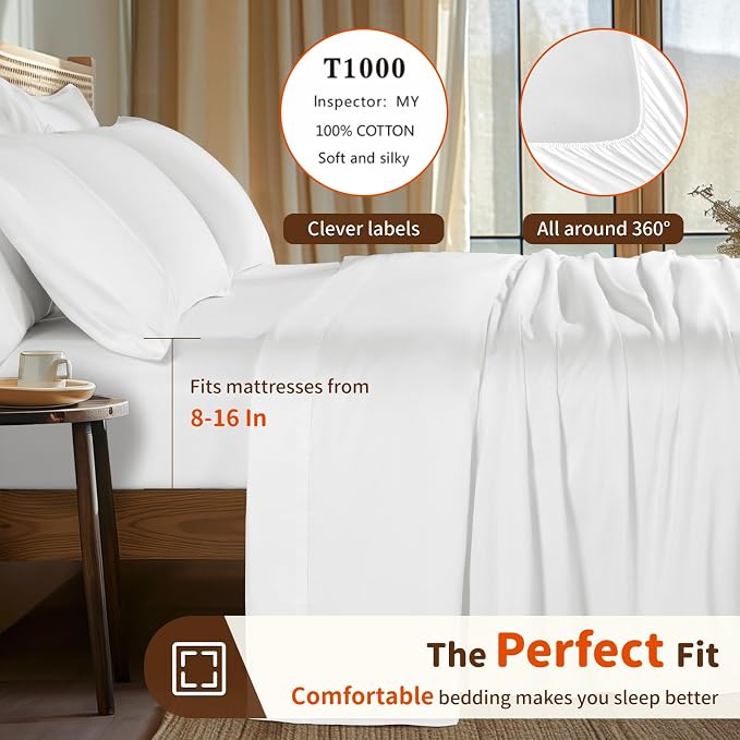 LBRO2M 1000 Thread Count 100% Egyptian Cotton Sheets Set 6 Piece Sets - Image 3