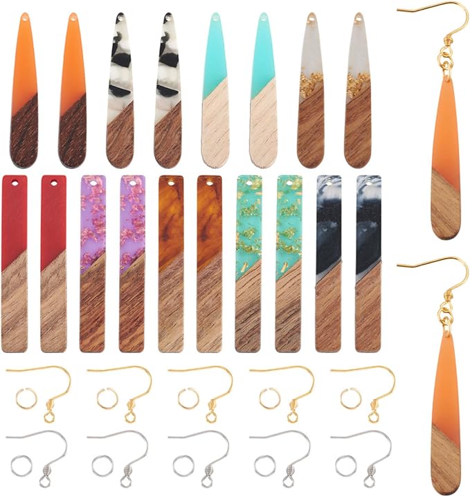 FASHEWELRY 18Pcs Wood Resin Earrings Charms Long Drop & Bar Shape Wooden by FASHEWELRY