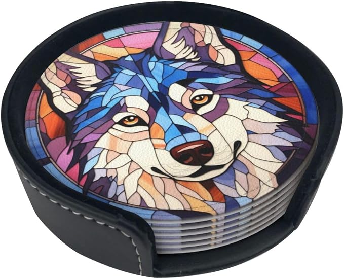 Drink Coaster Set of 6, Siberian Husky Dog Mom Lover Gift, Leather Drink by petloverdoglovercommunity