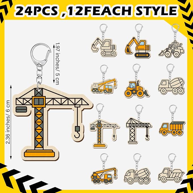 RattanView 24 Pcs Construction Vehicle Craft Color Your Own Keychains Diy Craft - Image 2