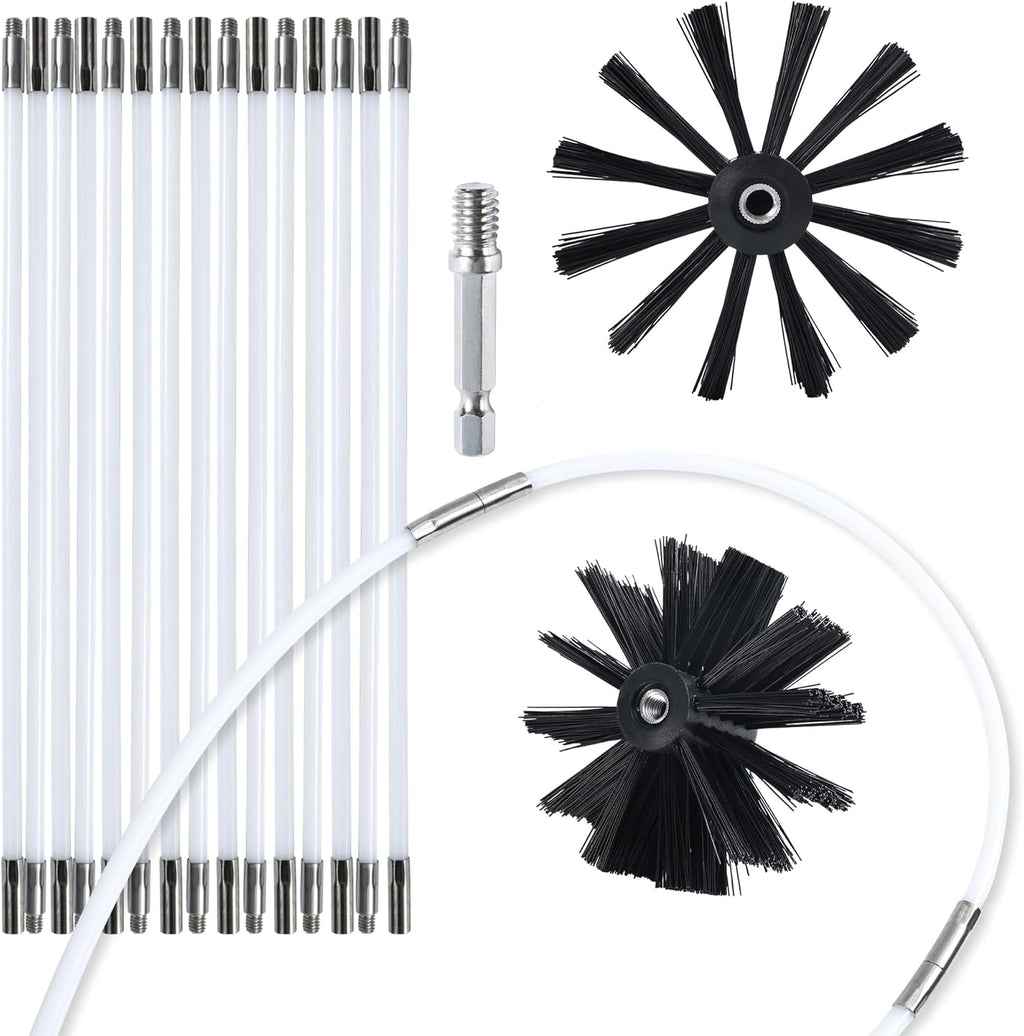HOKLNUSE Dryer Vent Cleaner Kit Chimney Sweep Cleaning Tools Pellet Stove Cleaner Kit Air Dryer Duct Fireplace Brushes for Easy Lint Cleaning with 4" and 6" Brush Heads (Medium Duty, 20Feet)