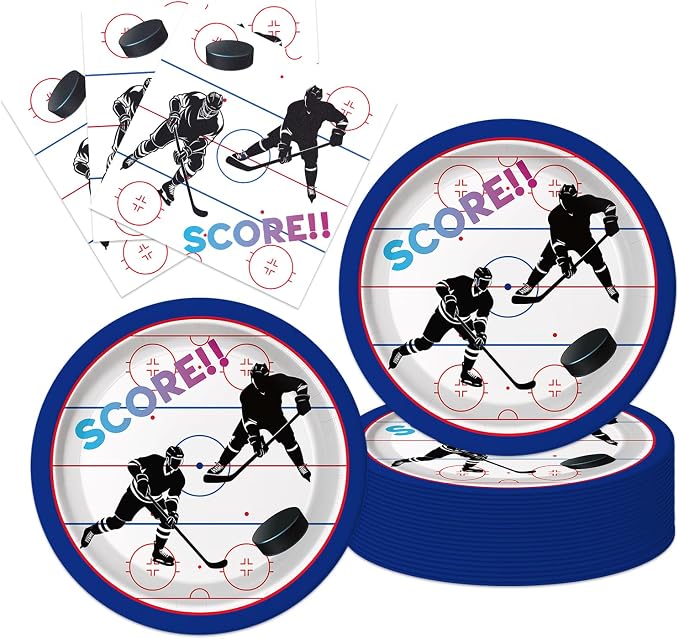 40Pcs Hockey Birthday Decorations Ice Sports Birthday Paper Plates and Napkins by CRINSLY