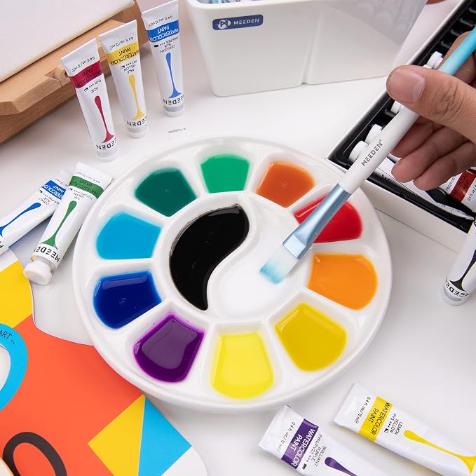 MEEDEN 12-Well Round Porcelain Watercolor Paint Palette - Image 6