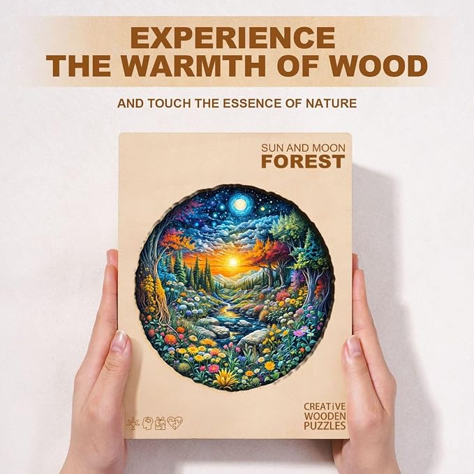 Sun Moon Forest Puzzles Adults Gifts Wooden 100 Pieces 8.5 * 8.5in - Image 8