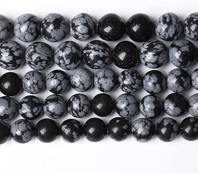 Natural Snowflake Obsidian Beads Round Loose Stone Energy Healing Gemstone Beads - Image 2