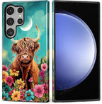 for Samsung Galaxy S24 Ultra Case, Highland Cow Flower Pattern Glossy 2 in 1 - Image 2
