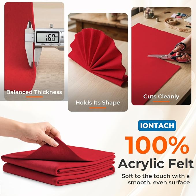 IONTACH 18" X 18" Soft Felt Sheets 1.6mm Thick | Acrylic Felt Fabric Sheets - Image 3