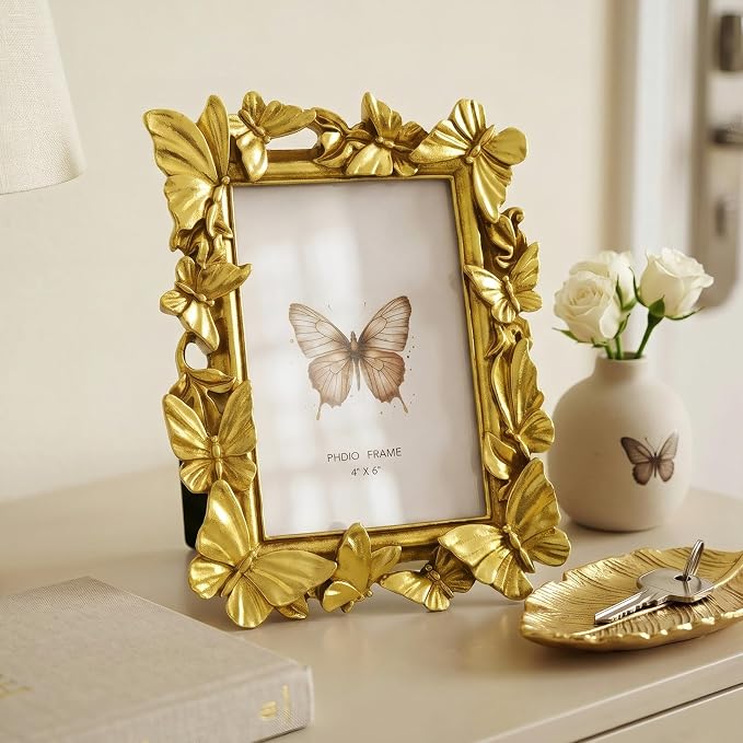 Cuspin 4x6 Gold Picture Frame, Ornate Butterfly Decorative Photo Frame - Image 8