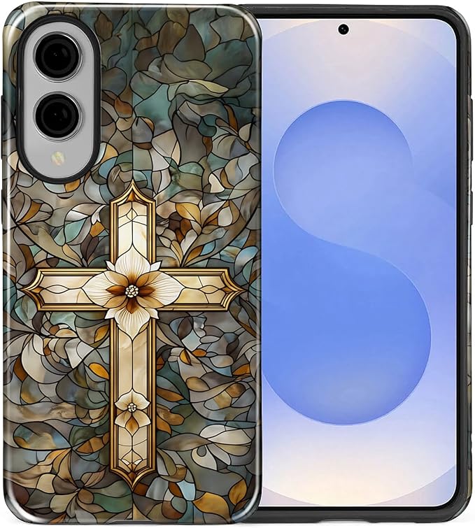 for Samsung Galaxy S25 Edge Case, Christian Cross Stained Glass Pattern Glossy - Image 2