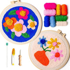 SPINNY Punch Needle Kit, Two Large Floral Designs w/ 2 Embroidery Hoops by SPINNY