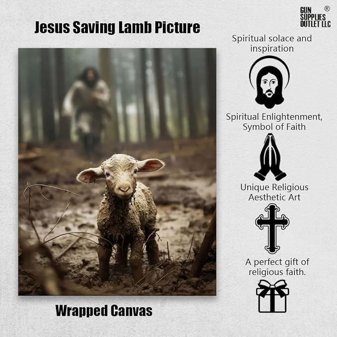 Framed Jesus Running After Lost Lamb Canvas Wall Art - Image 4
