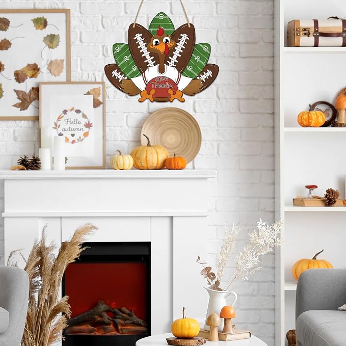 Paintable Thanksgiving Ornaments 3 Sets, Wooden Football Turkey Ornaments to - Image 4
