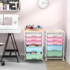 SYKIARIOL Utility Cart with 5 Drawers, Storage Drawer Cart with Wooden Tabletop - Image 9