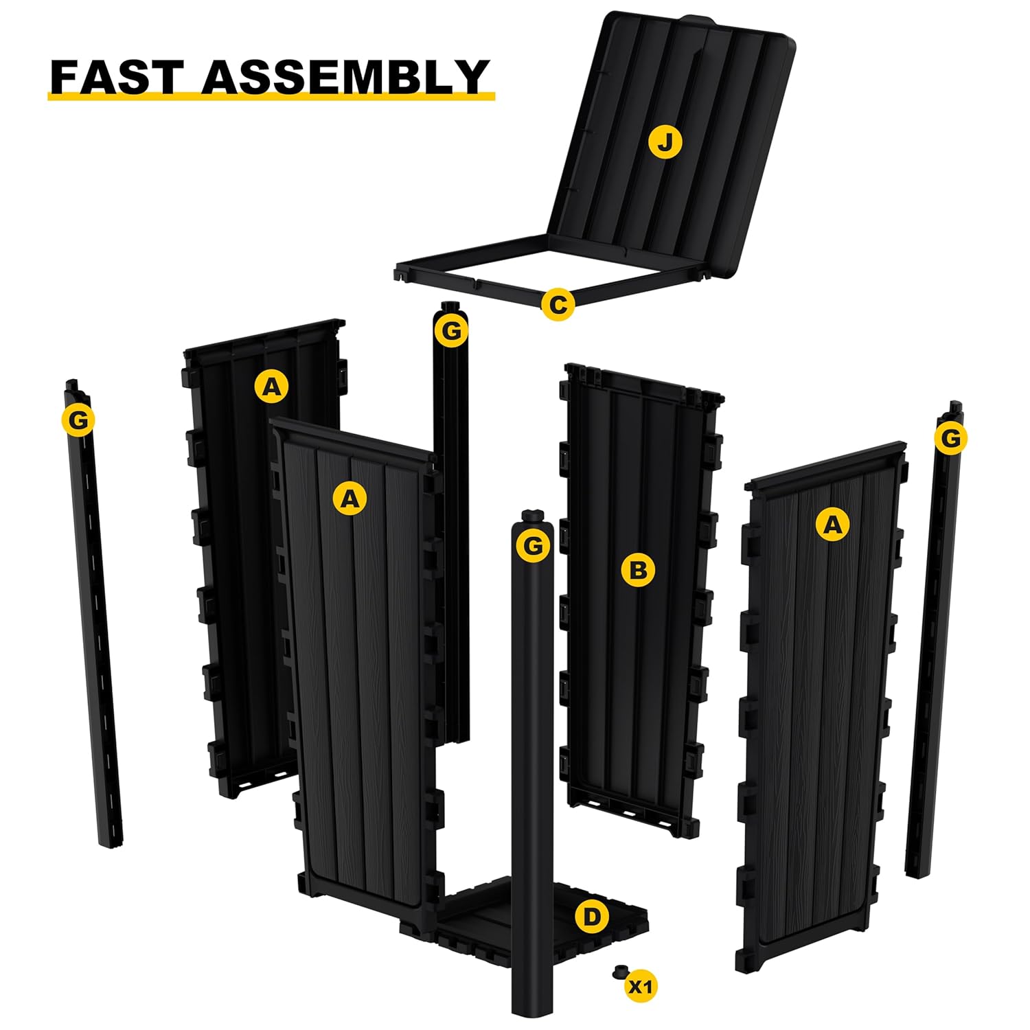 EasyUp Outdoor Trash Can with Lid, Waterproof and Sunscreen Resin Garbage Cans, Outside Trash Bin for Patio, Kitchen, Deck or Backyard(Black)