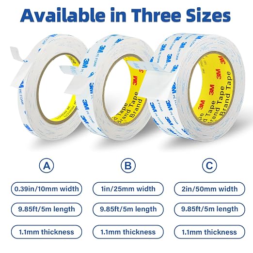 3M Double Sided Tape 0.39"×16.5ft No Residue, Picture Hanging Strips Heavy Duty - Image 2