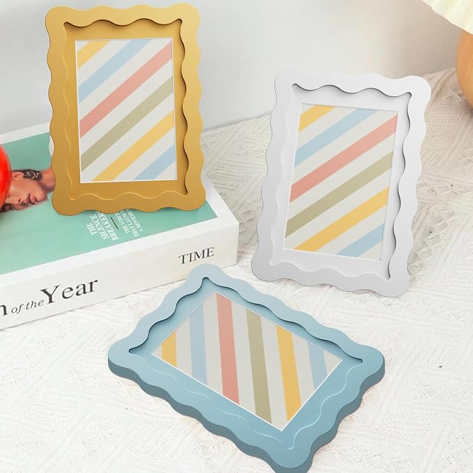 8x10 Picture Frame with Mat for 5x7, Wavy Edge Wooden Real Glass Photo Frame - Image 3
