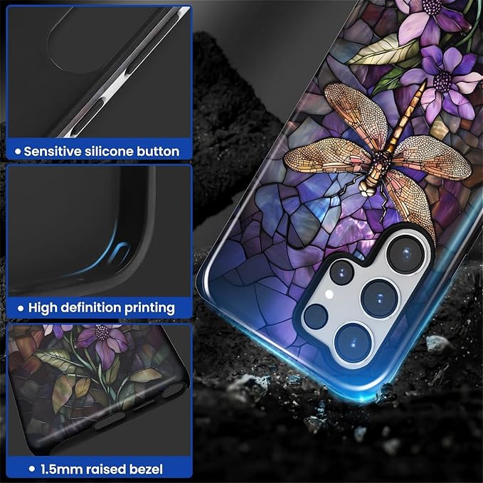 for Samsung Galaxy S25 Ultra Case, Stained Glass Dragonfly Pattern Glossy 2 in - Image 4