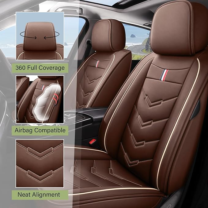 Leather Car Seat Covers Fit for LR Range Rover Evoque 2019-2025, 5 Seater Waterproof and Wear-Resistant Seat Cover Interior Accessories(Full Set,Coffee)