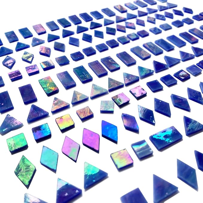 Magic Iridescent Blue Stained Glass Mosaic Tiles, 280 Pieces Mixed 4 Shapes - Image 5
