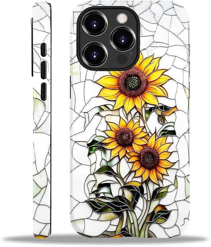 ZHEGAILIAN Case for iPhone 14 Pro, Sunflower Faux Stained Glass Effect Durable by Home