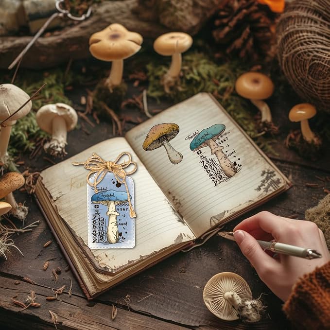 GLOBLELAND Vintage Mushrooms Clear Stamps Retro Texture Silicone Clear Stamp - Image 2