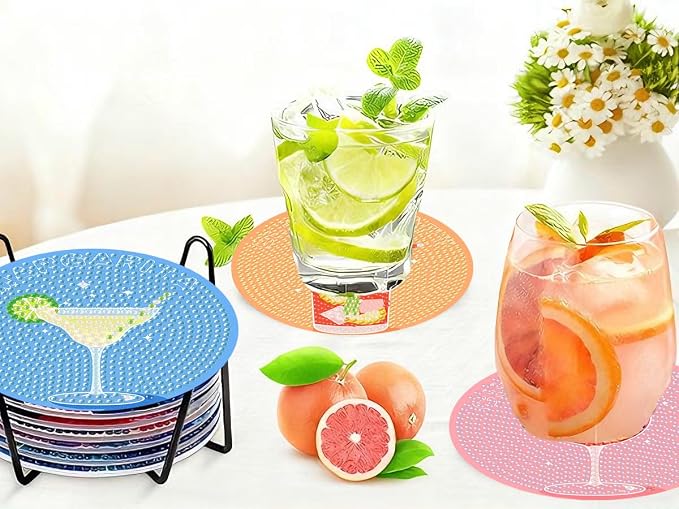 Benjenes 8 PCS Diamond Art Coasters Kits Cocktail Diamond Painting Coaster | - Image 8