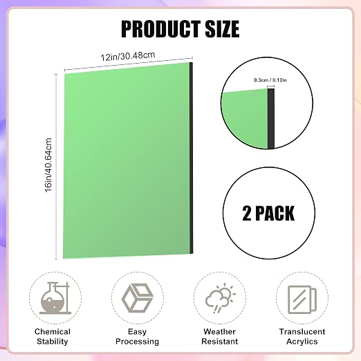 Lesnlok Green Acrylic Sheets 1/8 inch Thick 3mm 2 Pack 12 x 16 Clear Plexiglass - Image 2