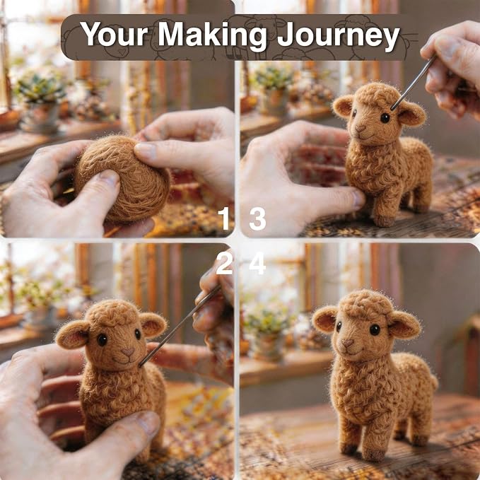 FACE N FACE DIY Needle Felting Kit Cute Golden Yellow Lamb Standing – Needle - Image 5