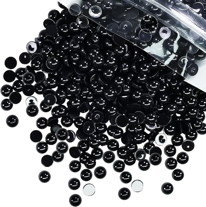 qiipii 1650PCS 5mm Pure Black Round Half Round Pearls by qiipii