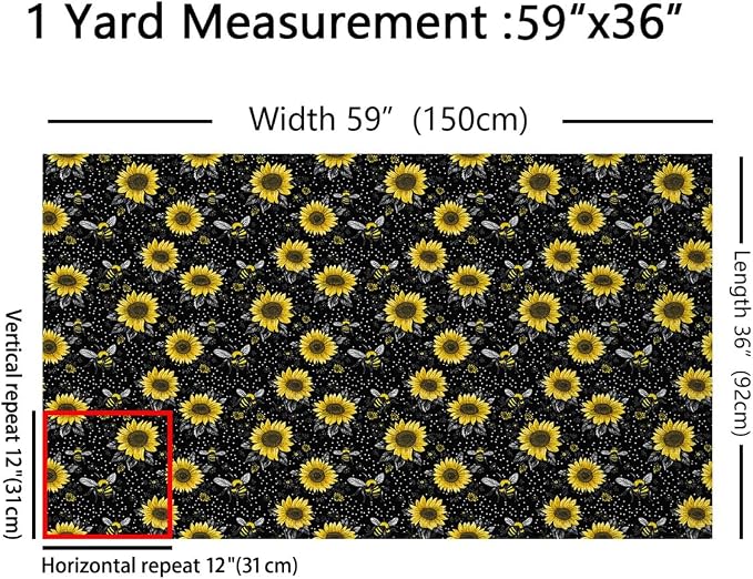 Feelyou Sunflower Fabric by The Yard, Cute Bees Floral Upholstery Fabric - Image 2