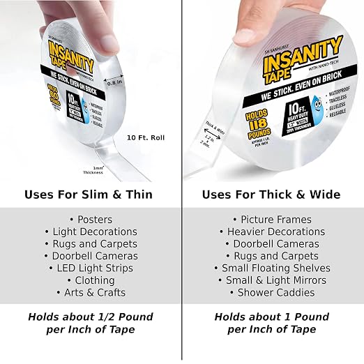 Insanity Thin Double Sided Tape Heavy Duty, Removable Nano Mounting Tape Safe - Image 2