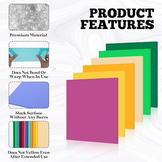 12 Pcs Acrylic Sheets 8 x 8 Inch Colored Cast Acrylic Panels, Opaque Plastic - Image 3