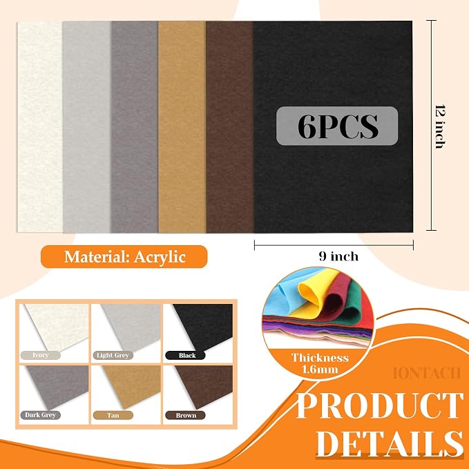 IONTACH 9" X 12" Soft Felt Sheets 1.6mm Thick | Felt Fabric - Image 3