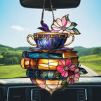 Floral Coffee Cup and Books Acrylic Suncatcher Stained Glass Effect Window Car - Image 5