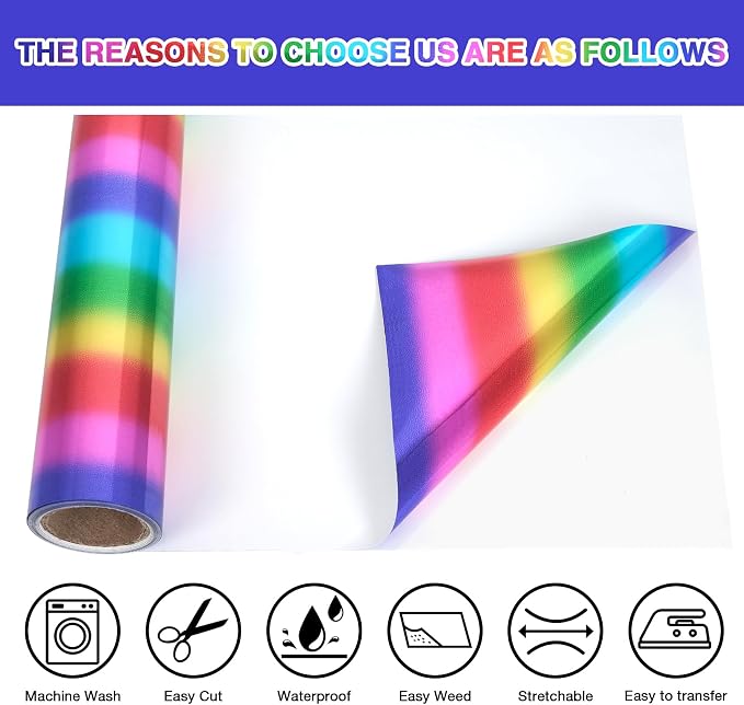 TORC Metallic HTV Heat Transfer Vinyl Roll 12" X 5FT Rainbow Iron on Vinyl - Image 3