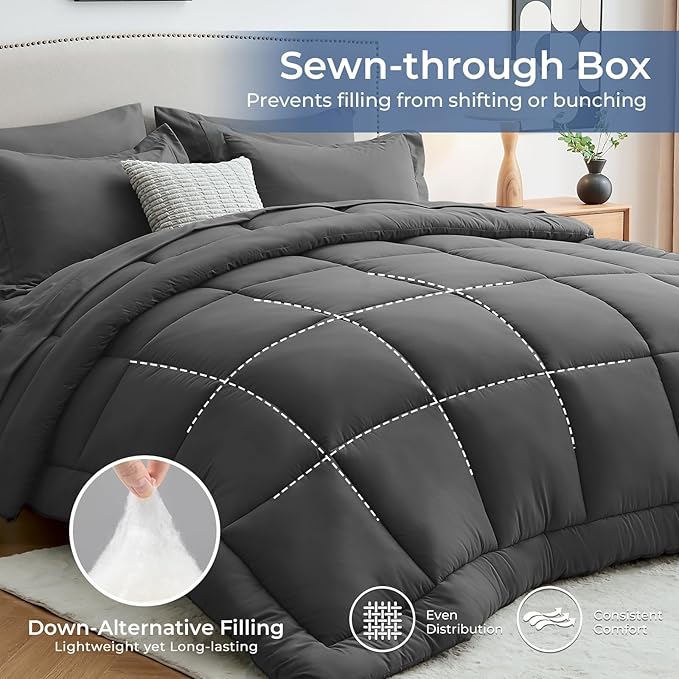 Sasttie Queen Comforter Set, 7 Pieces Bed in a Bag Queen, Complete Bedding Set - Image 3