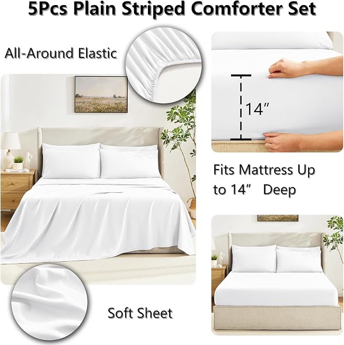 CozyLux Twin XL Comforter Set White, 5 Pieces Twin Extra Long Bed in a Bag - Image 5