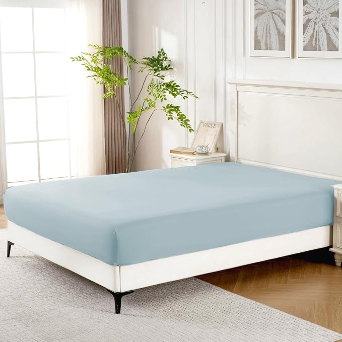 ROSE&RISY Light Blue Queen Fitted Sheet, Soft and Breathable - Image 2