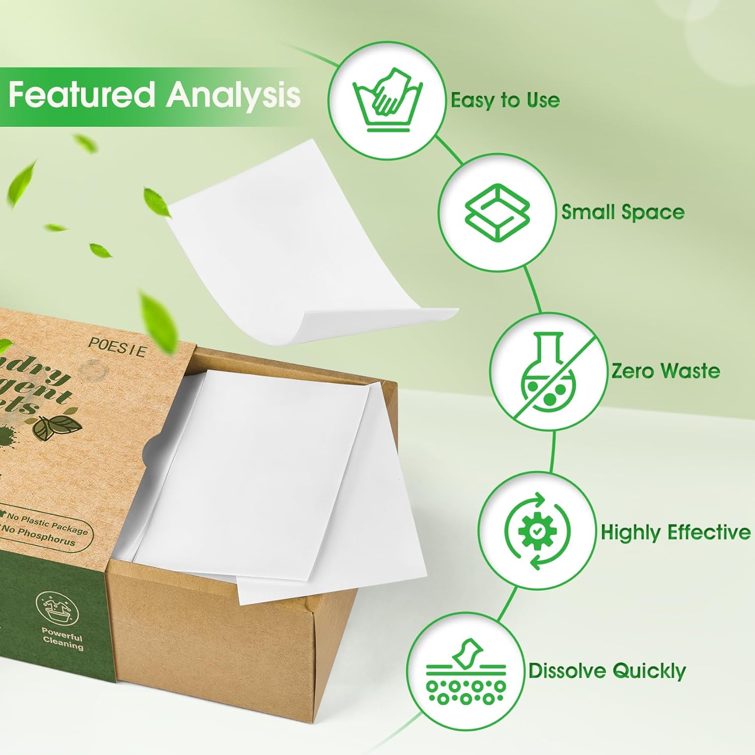 Poesie Laundry Detergent Sheets Fresh Scent 160 Count Clear Non-Plastic Hypoallergenic Liquid Less Sheets for Home Dorm Travel Camping & Hand Washing Clean No Waste