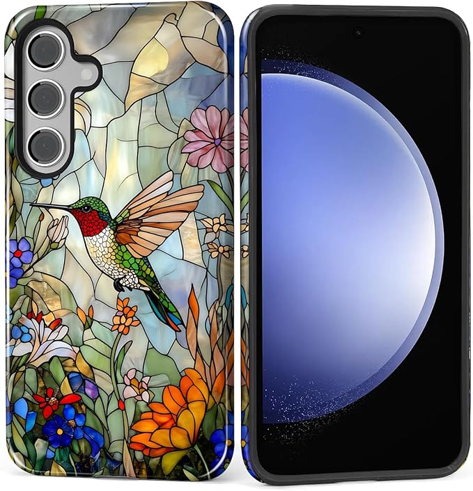 for Samsung Galaxy S23 FE Case, Hummingbird Wildflower Stained Glass Pattern by Teonvpu